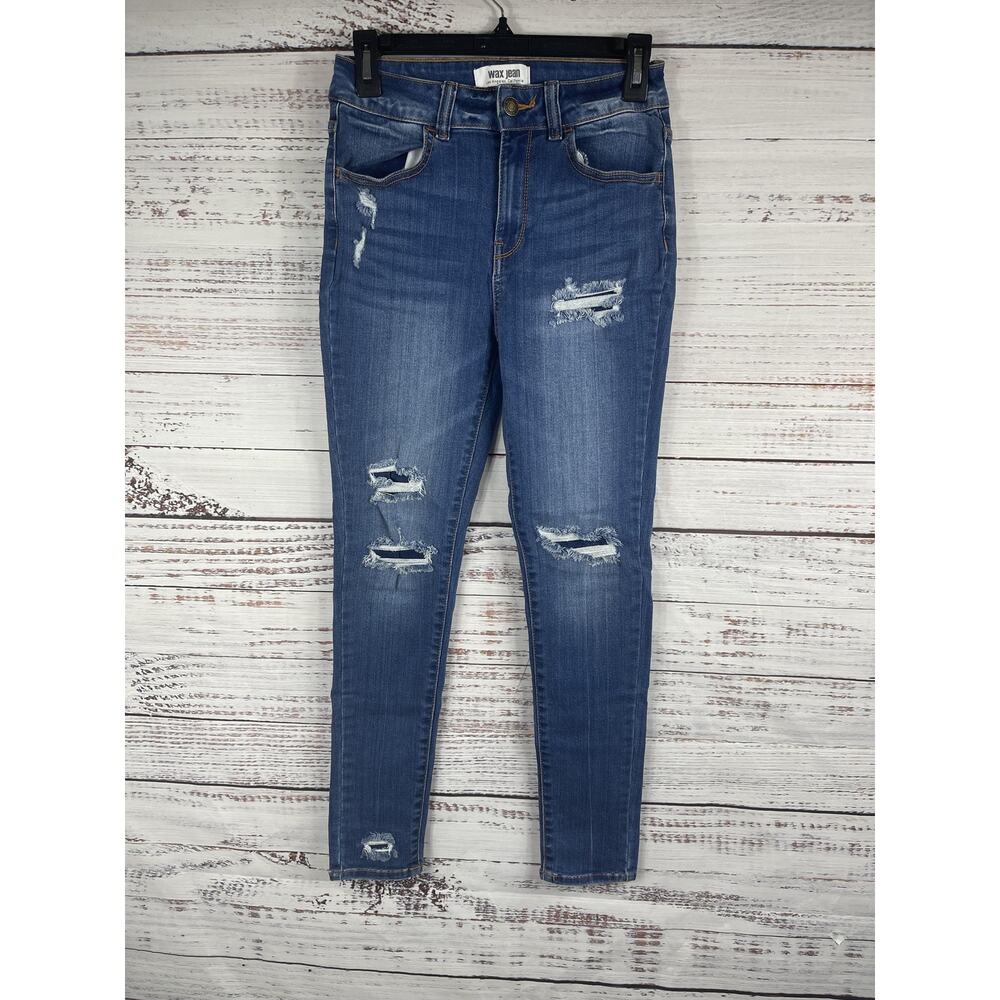 Wax Jean Jeans Women's 3/26 Distressed Skinny Stretch Denim Pants Medium Wash